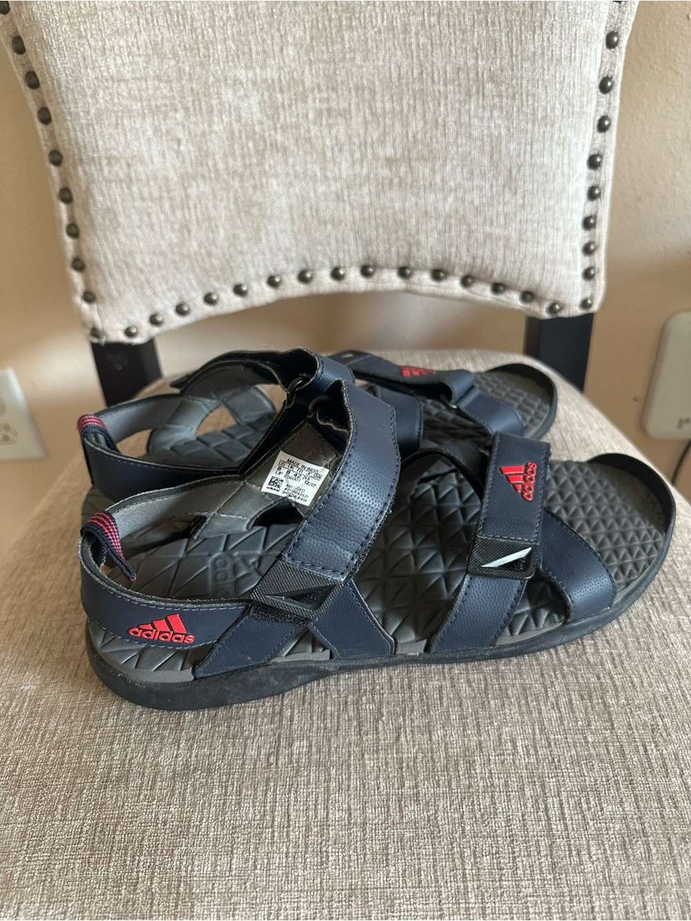 Adidas Alsek 2017 Men's Sandals, Dark Navy Blue With Red Logo, Size 8